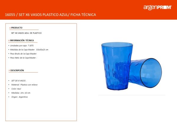 SET X 6 VASOS AZUL PLASTICO - Image 2