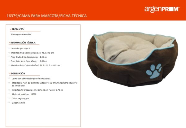 CAMA PARA MASCOTAS MARRON CON HUELLITA CELESTE - Image 2