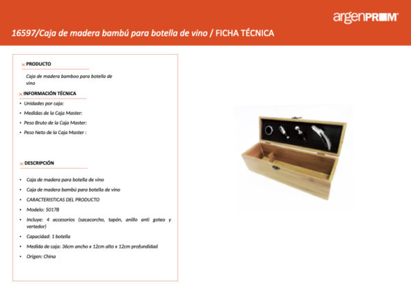 CAJA DE MADERA BAMBU PARA BOTELLA DE VINO - Image 2