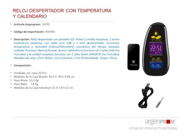 RELOJ DESPERTADOR CON TEMPERATURA Y CALENDARIO - Image 3