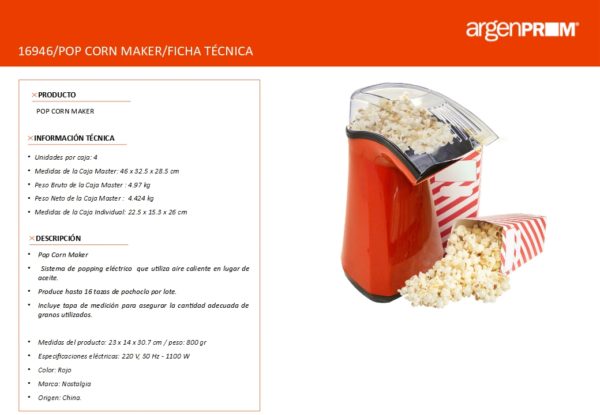 POP CORN MAKER RETRO RED APH200RED - Image 2