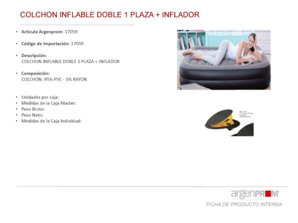 COLCHON INFLABLE DOBLE 1 PLAZA + INFLADOR - Image 2