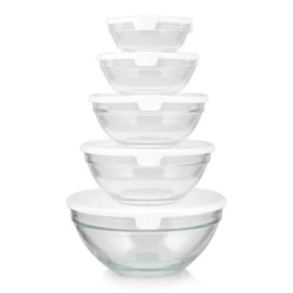 SET DE 5 BOWLS DE VIDRIO CON TAPA