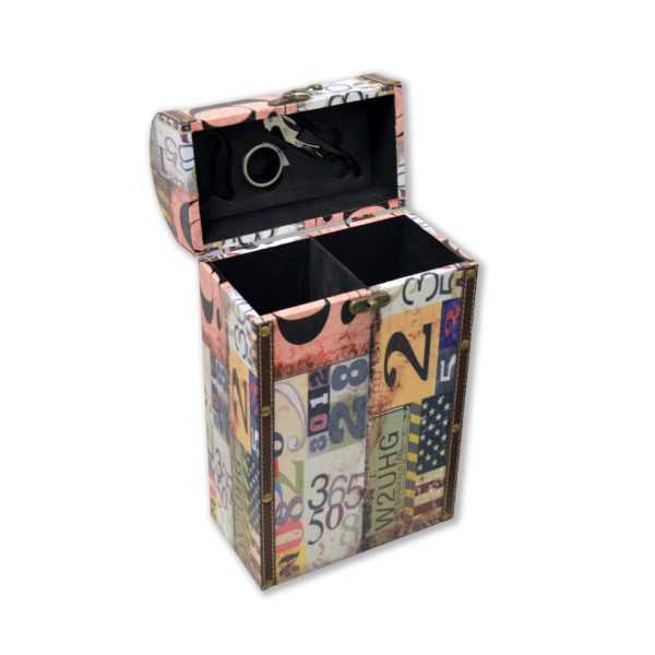 ESTUCHE VERTICAL PARA 2 BOTELLAS CON 3 ACCESORIOS DE VINO "NUMBERS"