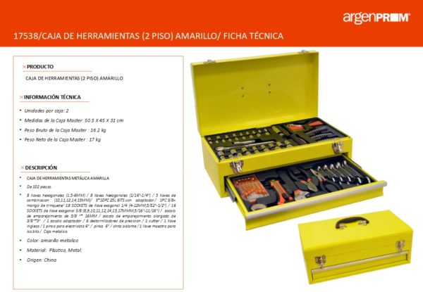 CAJA DE HERRAMIENTAS METALICA AMARILLA (2 PISOS) - Image 3