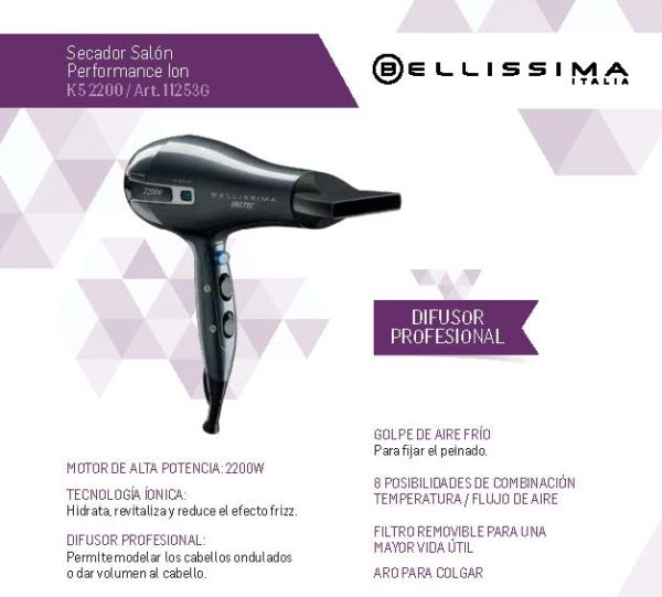 SECADOR DE PELO 2200W BELLISIMA MOD ION K5 2200 - Image 2