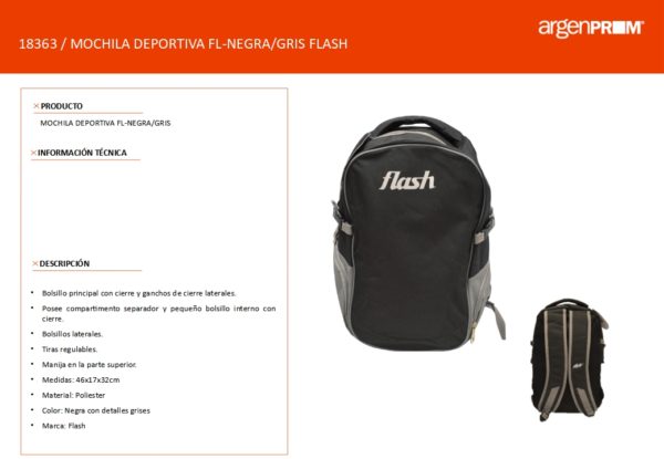 MOCHILA DEPORTIVA FL-NEGRA/GRIS - Image 4