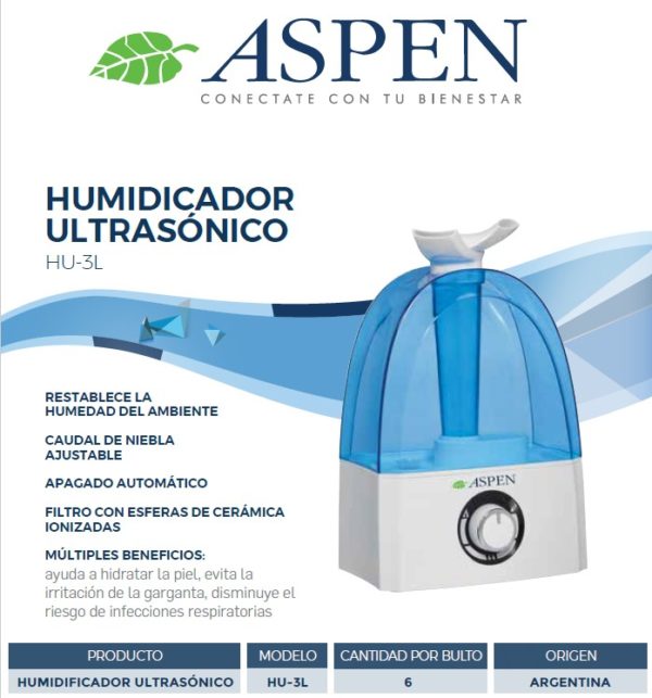 HUMIDIFICADOR ULTRASONICO ASPEN HU-3L - Image 2