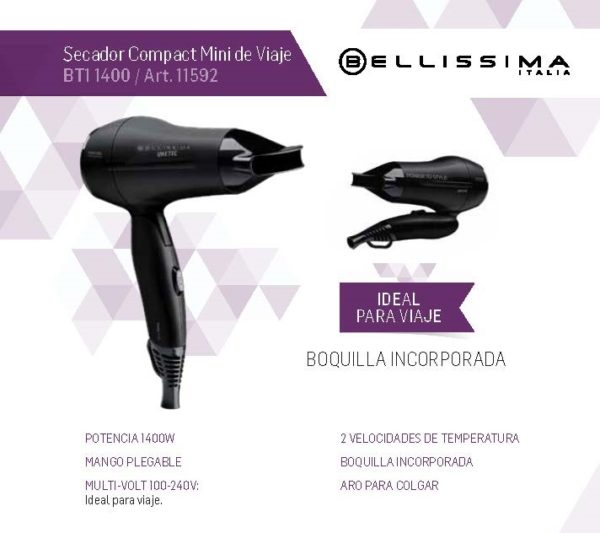 SECADOR COMPACTO TRAVEL BELLISIMA BT1 1400 - Image 3