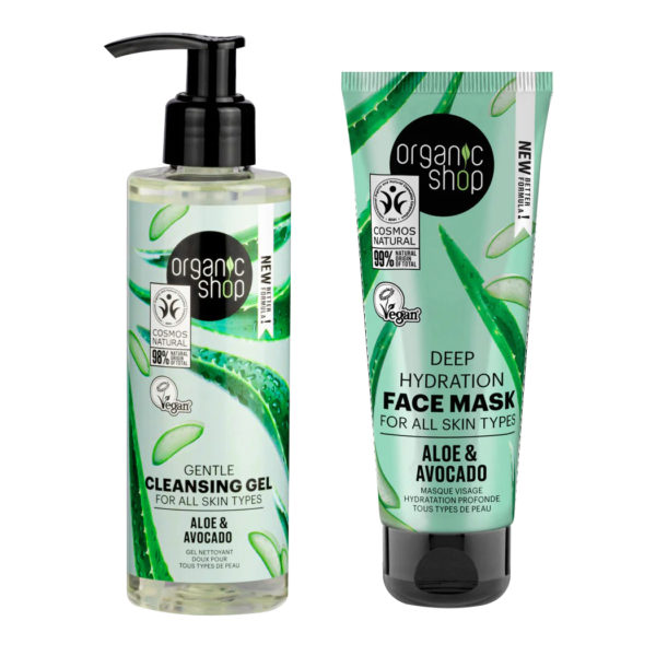 SET MASCARA FACIAL HIDRATANTE + GEL DE LIMPIEZA PALTA Y ALOE