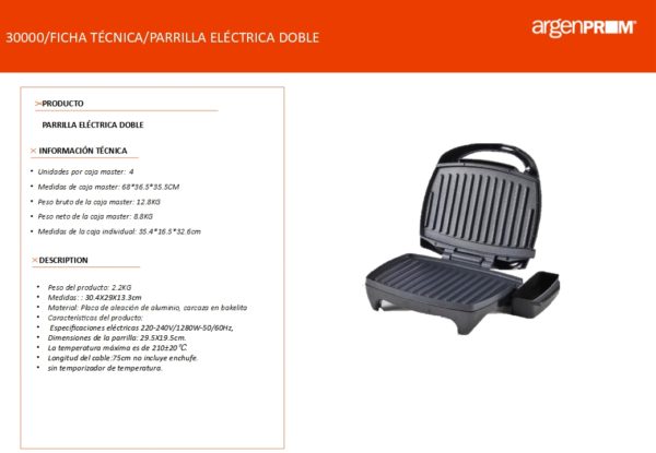 PARRILLA ELECTRICA KITCHEN PLUS DOBLE NEGRA/GRIS - Image 5