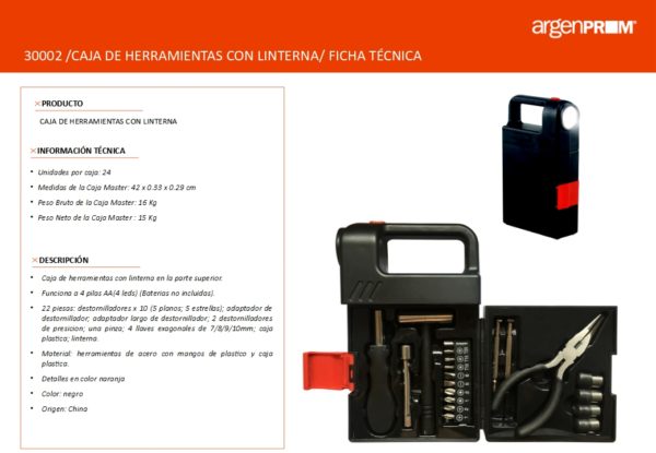 CAJA DE HERRAMIENTAS CON LINTERNA 20 PIEZAS NEGRA - Image 4