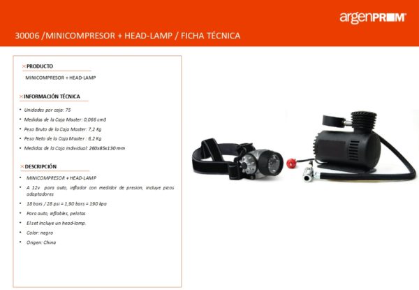 SET DE MINICOMPRESOR +HEAD LAMP NEGRO - Image 2