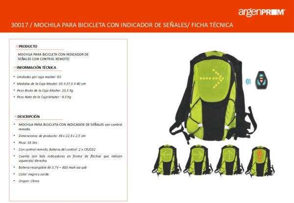 MOCHILA CON LUZ SEÑALIZADORA PARA BICICLETA - Image 3