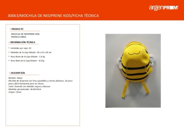 MOCHILA DE NEOPRENE ANIMALES (ABEJA) - Image 2