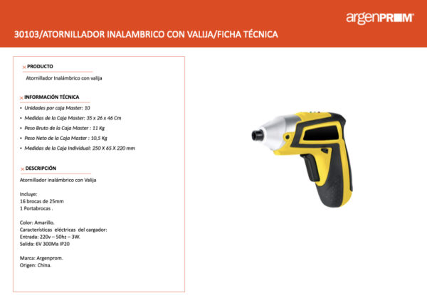 ATORNILLADOR INALAMBRICO CON VALIJA AMARILLO - Image 2