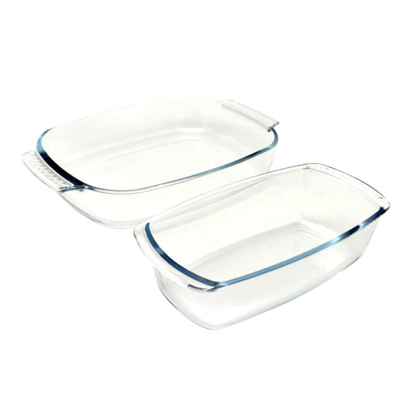 SET DE 2 FUENTES DE VIDRIO RECTANGULARES 1,5+2,9L