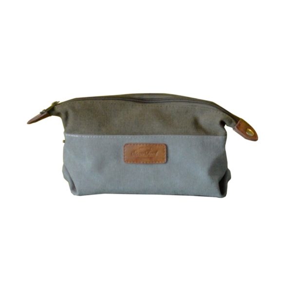 NECESSAIRE CANVAS+PU VERDE Y GRIS