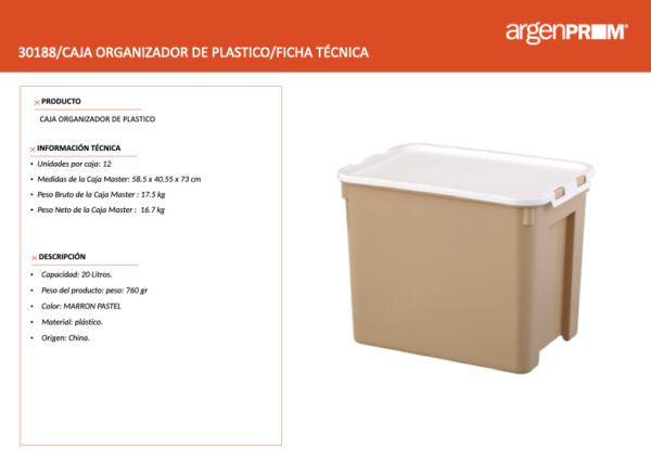 CAJA ORGANIZADOR DE PLASTICO GRANDE MARRON PASTEL - Image 2