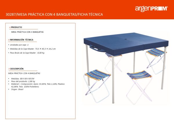 MESA PRACTICA CON 4 BANQUETAS AZUL MOR - Image 3