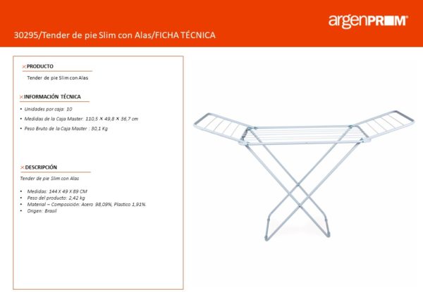 TENDER DE PIE CON ALAS 144 X 49 X 89CM - SLIM MOR - Image 2