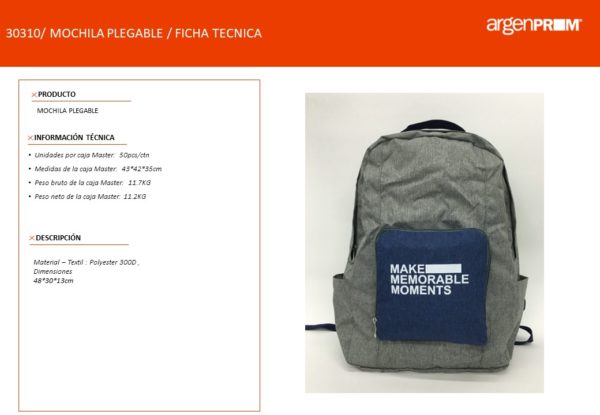 MOCHILA PLEGABLE "MAKE MEMORABLE MOMENTS" - Image 2