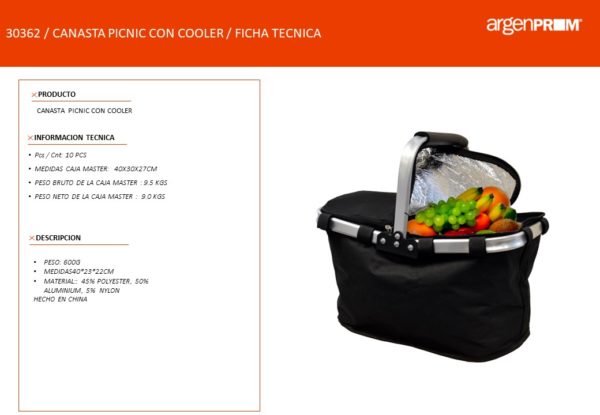 CANASTA PICNIC CON COOLER NEGRA - Image 2