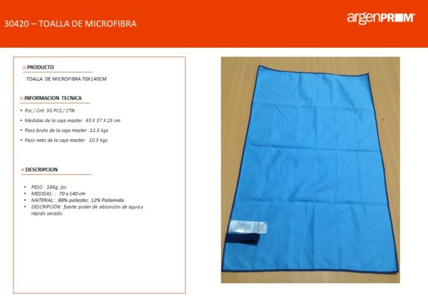 TOALLA DE MICROFIBRA 140X70 AZUL - Image 2