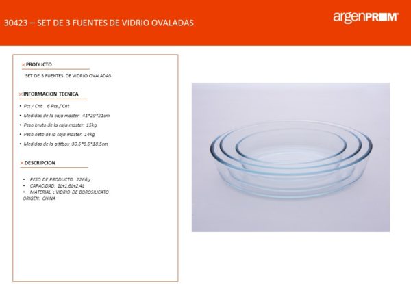 SET DE 3 FUENTES DE VIDRIO OVALADAS 1 + 1.6 + 2.4L - Image 3