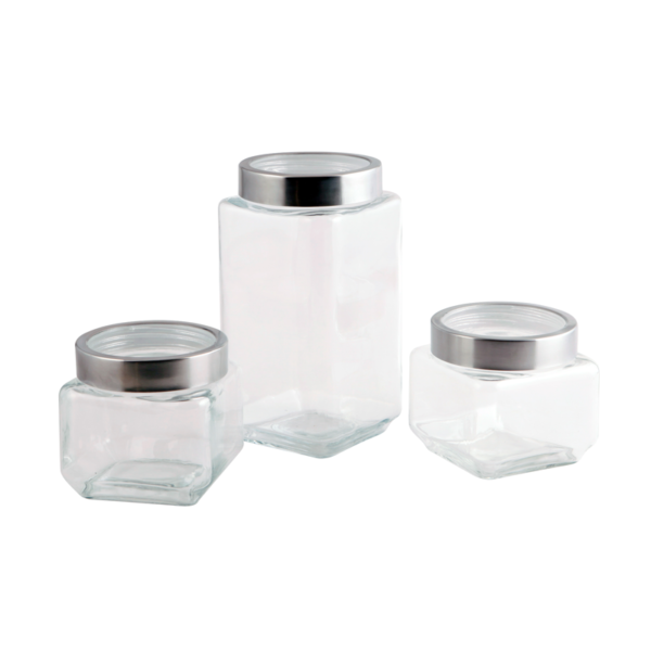 SET X 3 FRASCOS DE VIDRIO CON TAPA