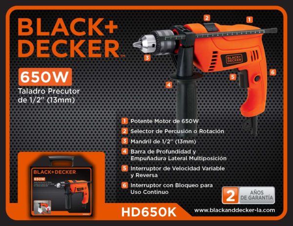 TALADRO PERCUTOR 650W BLACK AND DECKER HD650K-AR - Image 2