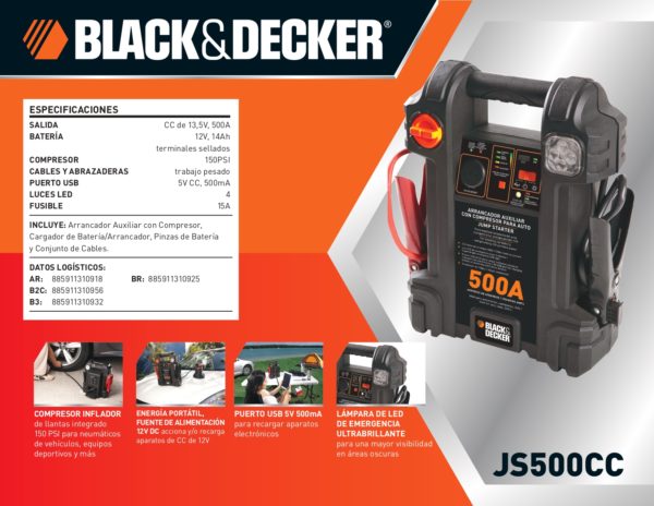 INFLADOR ARRANCADOR 450AMP 12V BLACK AND DECKER JS500CC-AR - Image 4