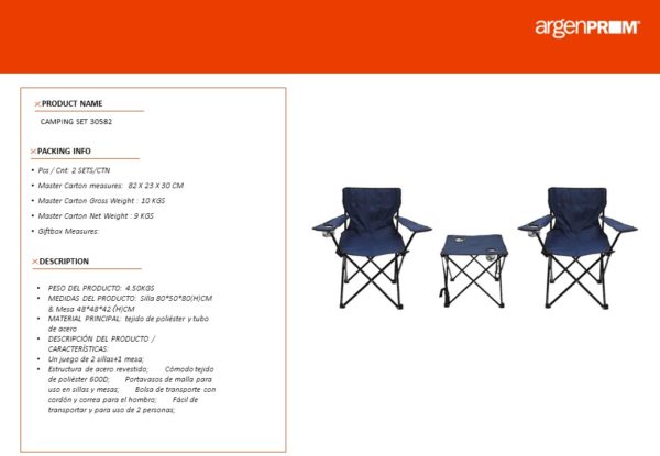 SET DE CAMPING (MESA + 2 SILLONES DIRECTOR) - Image 2