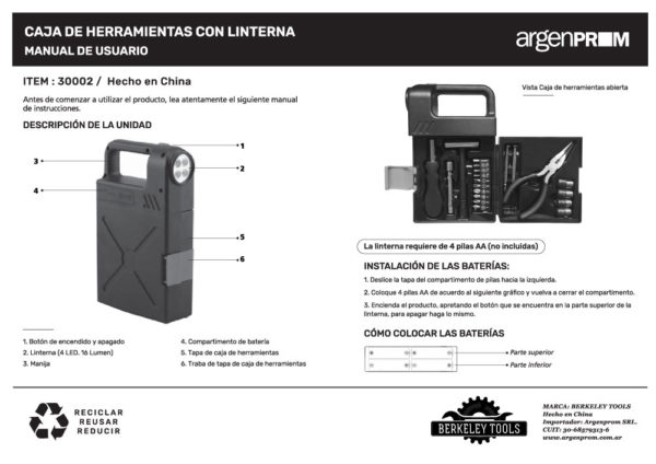 CAJA DE HERRAMIENTAS CON LINTERNA 20 PIEZAS NEGRA - Image 3