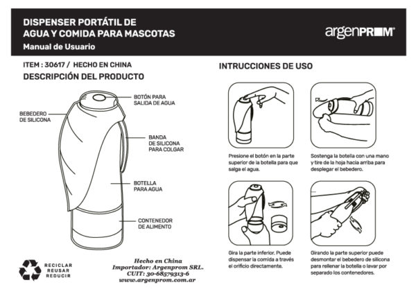 DISPENSER PORTÁTIL DE AGUA Y COMIDA PARA MASCOTAS - Image 2